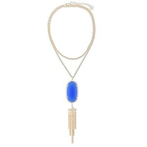 KENDRA SCOTT Rayne Blue & Gold Tassel Pendant Statement Necklace